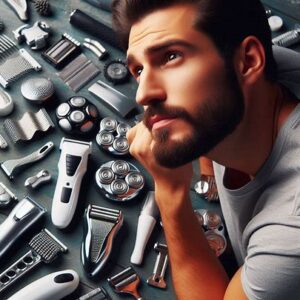 Man searching through various shaver parts