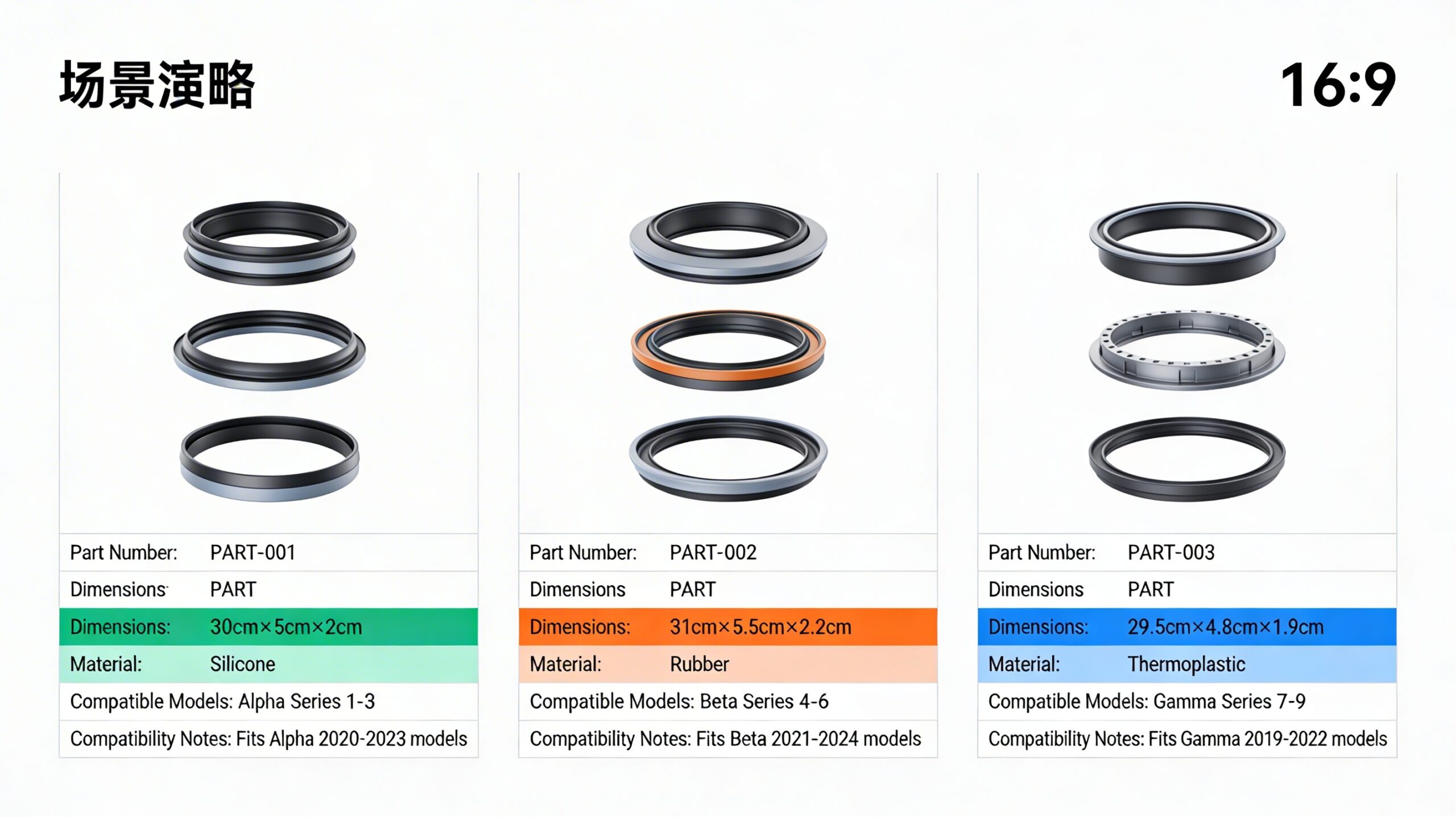 Comparison chart with images of similar parts, highlighting differences and compatibility notes