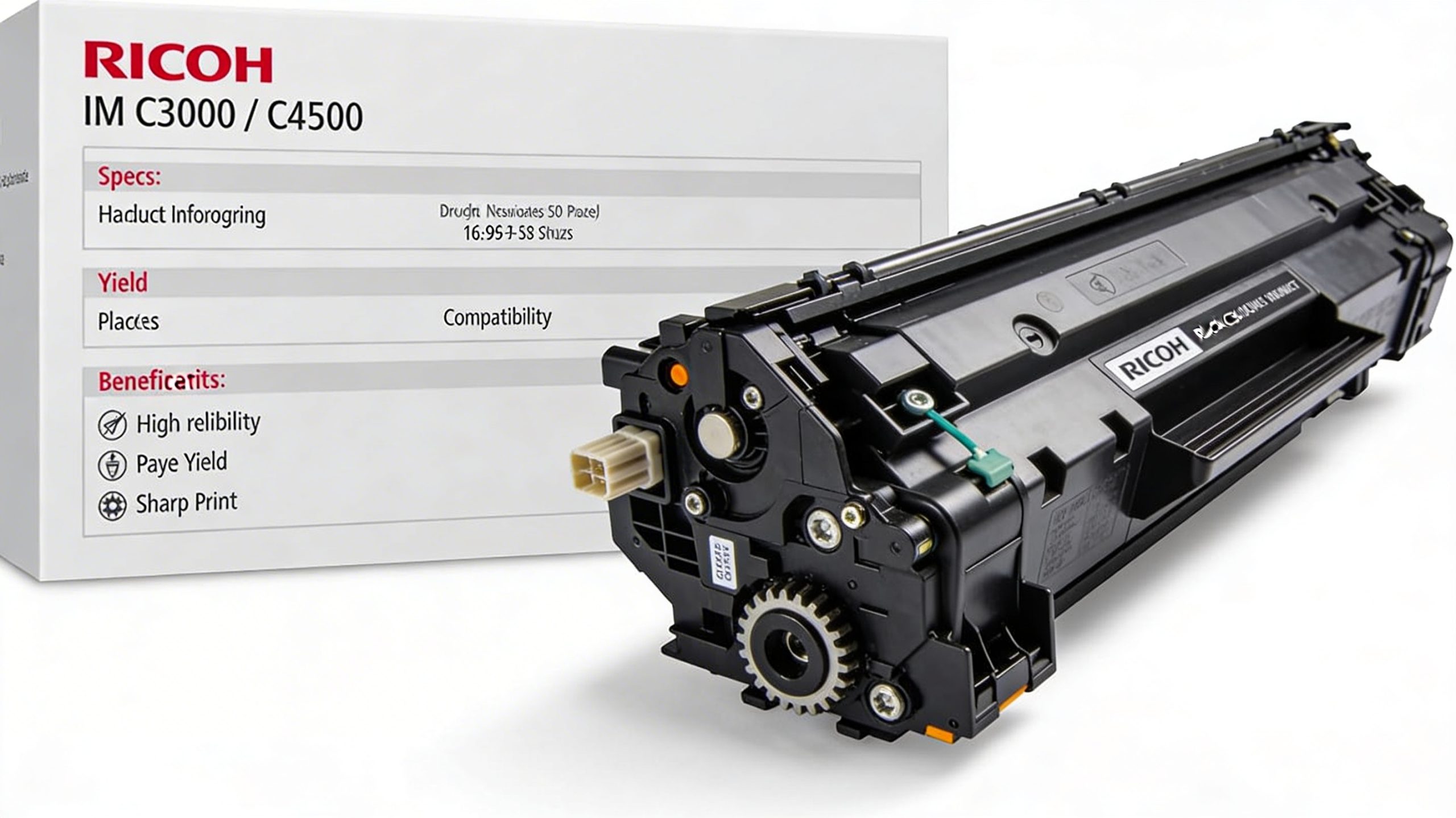 Detailed view of the Ricoh IMC3000 IMC4500 black drum unit, accompanied by a comprehensive product description