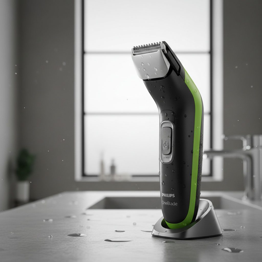 Philips OneBlade with interchangeable blades and attachments, illustrating its adaptability for various grooming needs.